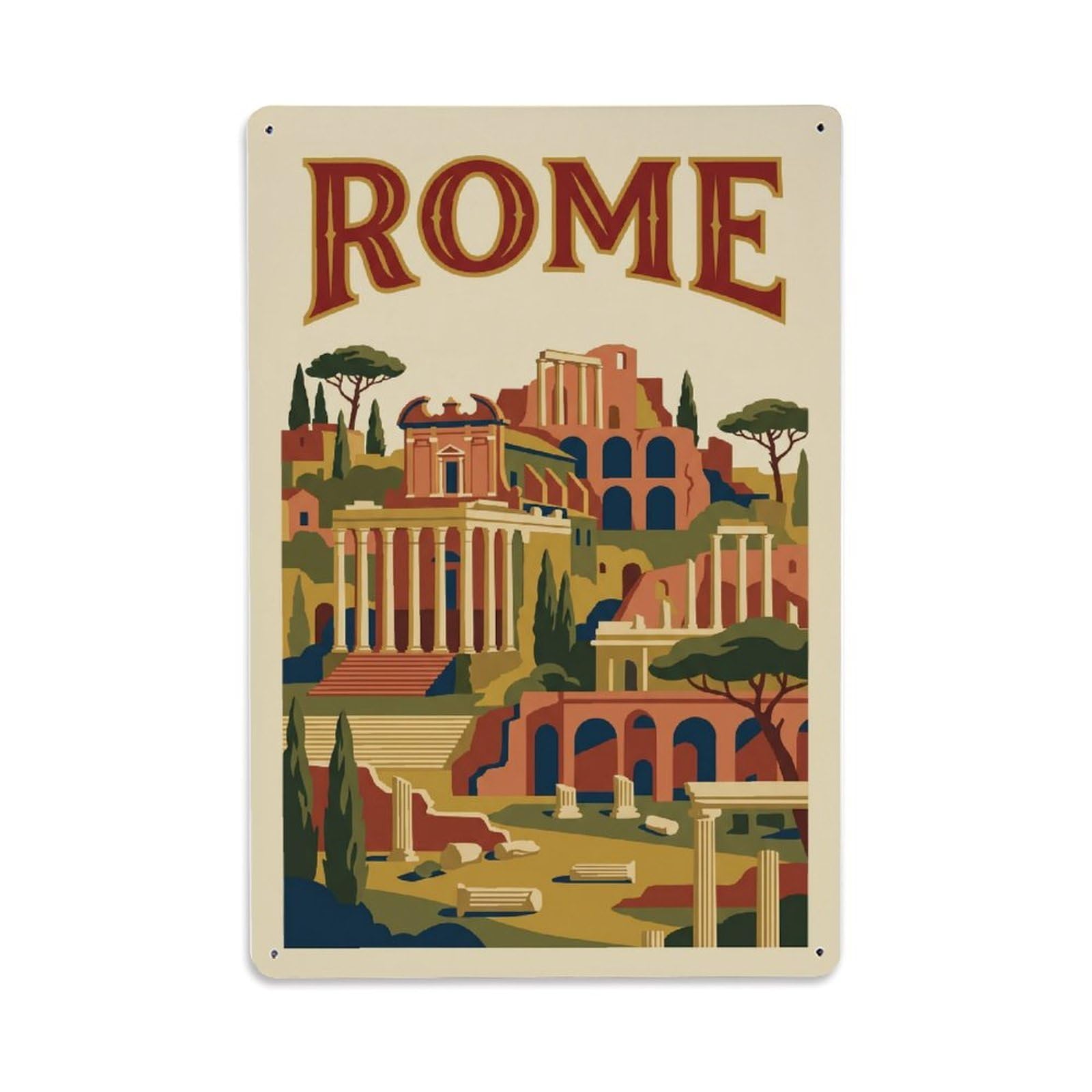 Vintage Travel Rome Palatine Hill Imperial Palaces Ruins Italy Metal Tin Sign Plaque Wall Decor for Cafe, Club Bar, Office, Home Garden Metal Poster 8x12Inch