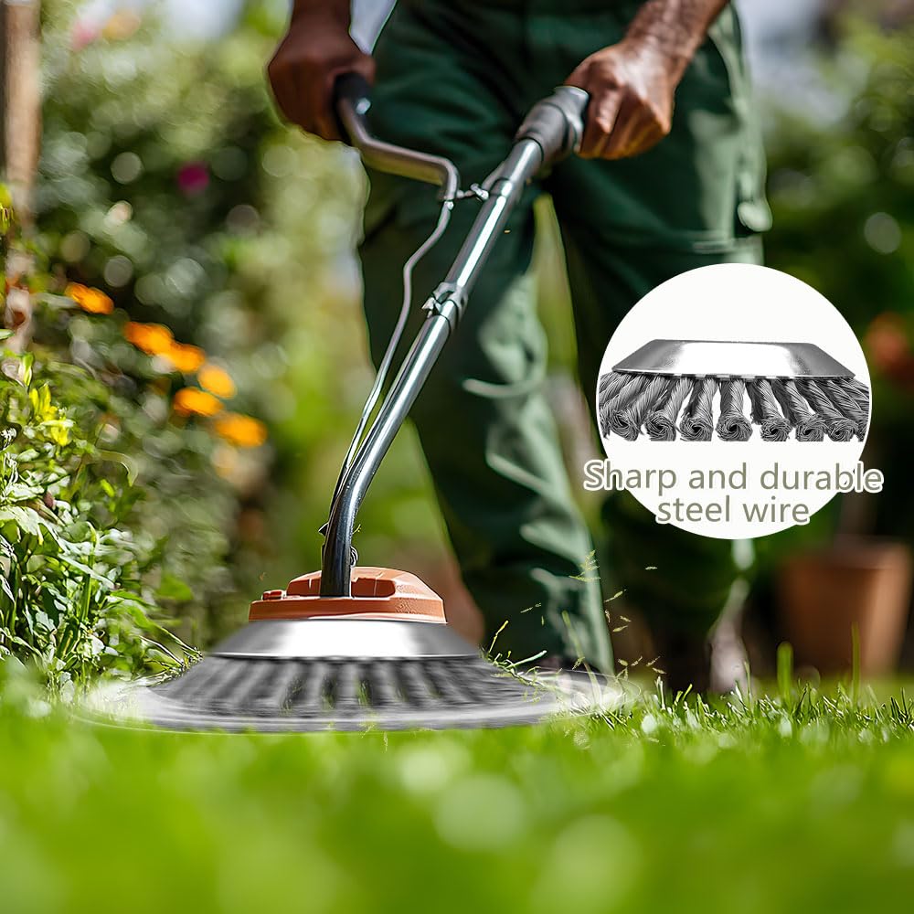 2 Pezzi Spazzola Erbacce Disco Rotante con Accessori di Montaggio Filo Solido Spazzola per Erbacce Testina Decespugliatore Giardino in Acciaio per Giardini, Prati e Aree Verdi (8+6 Pollici)