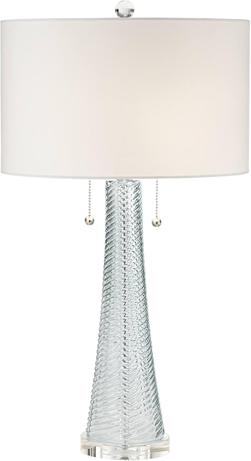 Possini Euro Design Miriam Modern Table Lamp 28 1/2" Tall with USB Dimmer Aqua Blue Swirl Fluted Glass White Drum Shade for Bedroom Living Room House Home Bedside Nightstand Office Kids Family