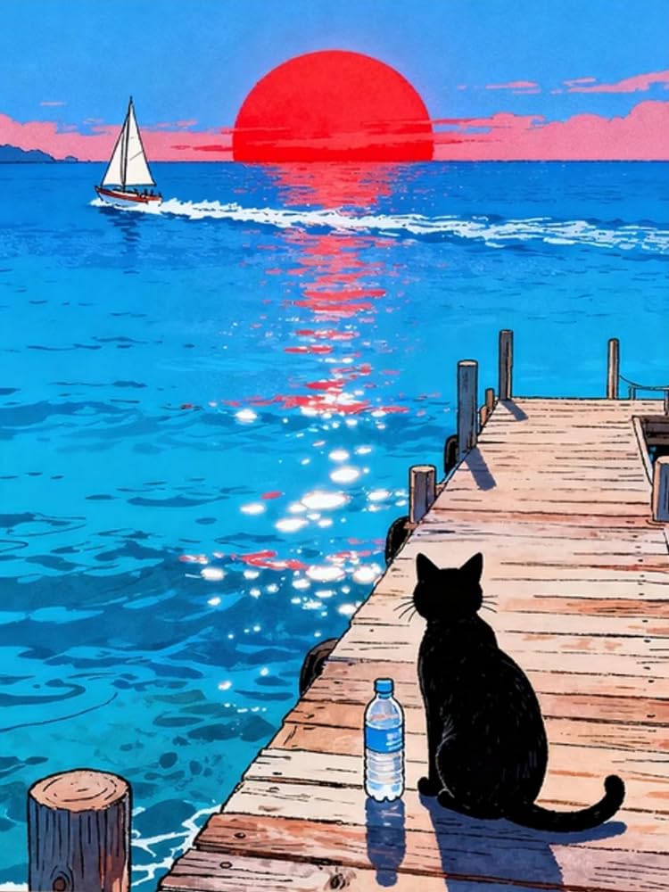 Renqidian 5D Diamond Painting Kits Ocean Sunset and Sailboat DIY Diamond Art Picture Adults Beginners Crystal Arts and Crafts for Home Wall Decor(40x50 cm)