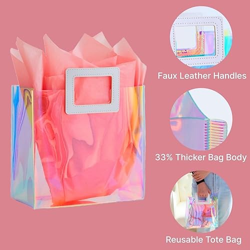 Miniatura 4 de Bolsa de regalo holográfica con papel de seda, reutilizable, bolsa de regalo de cumpleaños para mujeres y niñas, iridiscente, despedida de soltera,