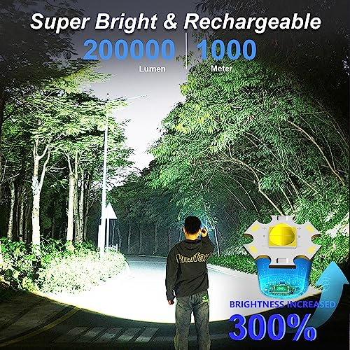 Alicegirl Rechargeable Led Flash Light High Lumen, 200000 Lumens Super Bright Powerful Flashlight, 5000Mah High Capacity, 5 Modes & Zoomable & Waterproof Handheld Flashlights For Camping Emergencies #TOP1