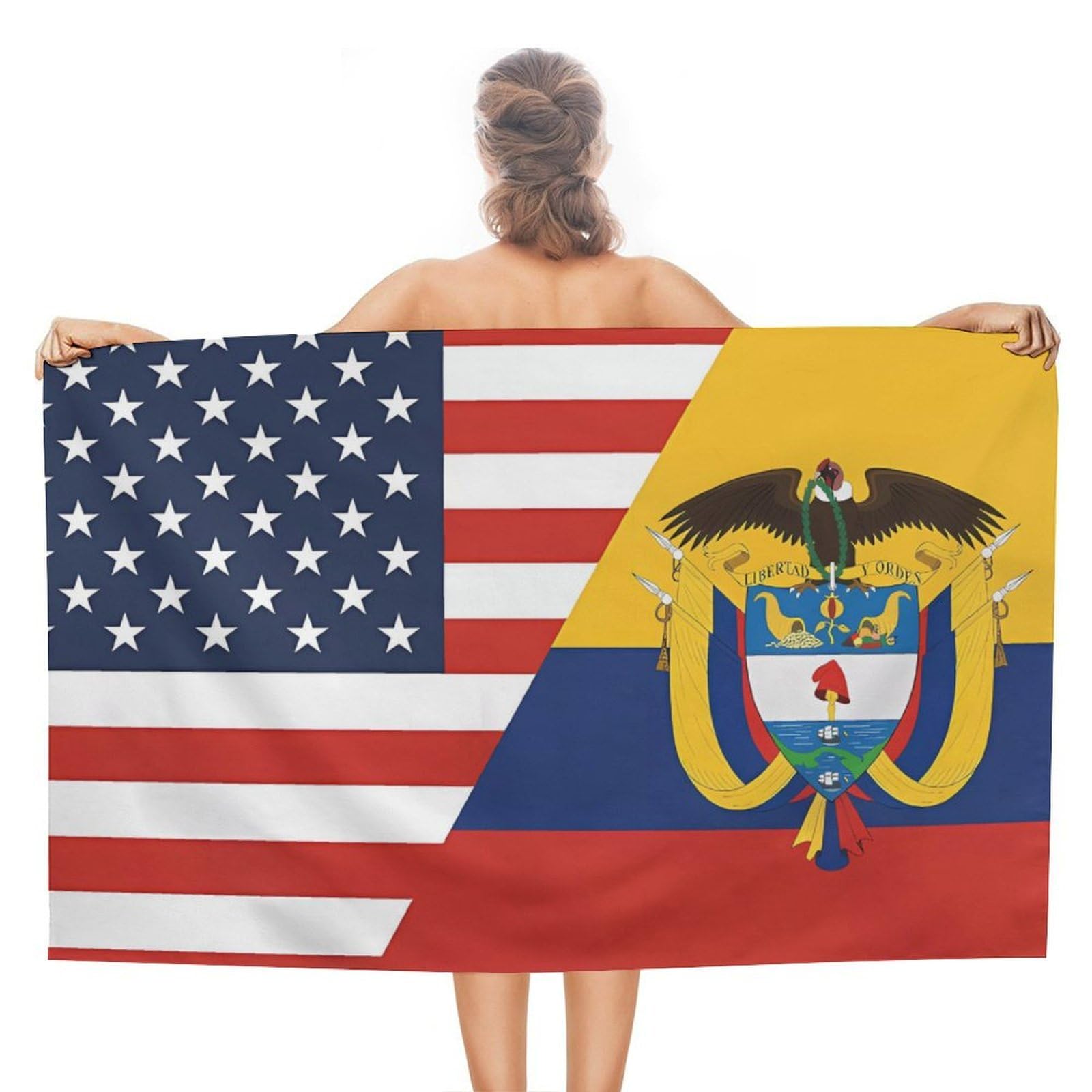 CGSBNGHA Flag of US Colombia Flag Beach Towels Soft Bathroom Bath Pool Swim Towels for Women Men