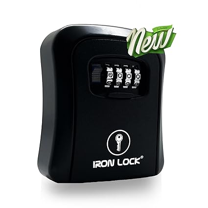 Iron Lock - Key Lock Box Wall Mount for Keys 4 Digit Combination with Resettable Code with A B Switch Indoor Outdoor Waterproof House Key lockbox for Spare House Keys 5 Capacity