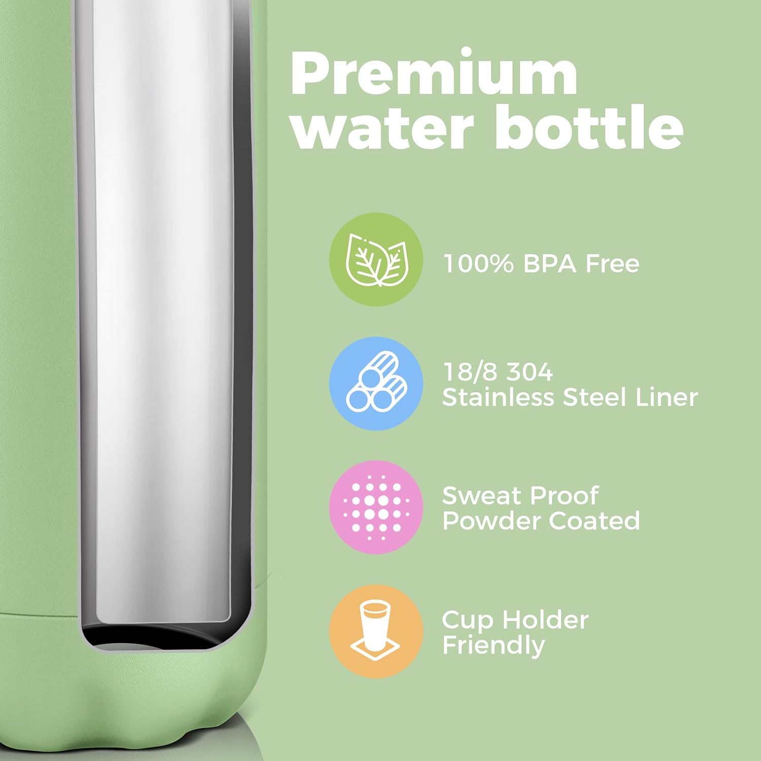 Volhoply 17oz Insulated Stainless Steel Water Bottle, Double Wall Vacuum Flask, Keeps Cold 24h & Hot 12h, Available in Packs of 1, 4, or 8（Green,1 Pack） - Image 4