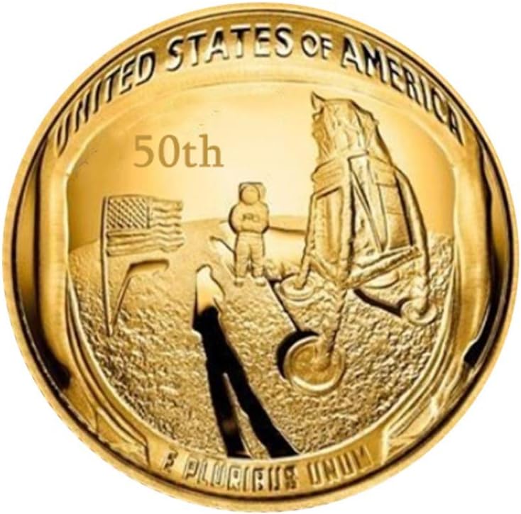 Forart 2019 Apollo 11 50th Anniversary Commemorative Coin First Man On Moon Coin 38mm Dia. Gold Silver Moon Landing Coins
