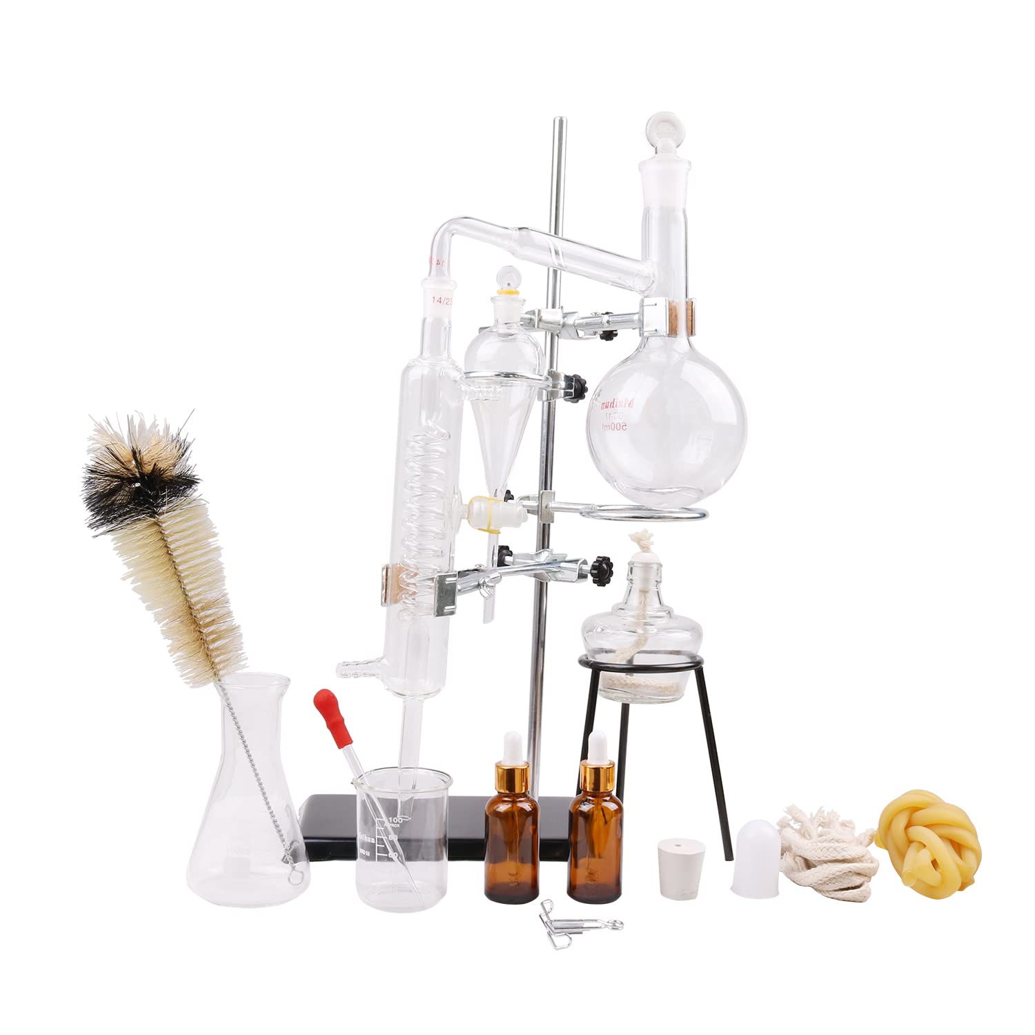 Fayelong 500ML Apparecchiatura di Vetreria di Laboratorio Kit di Apparecchiature per Distillazione di Laboratorio Chimica Purificatore di Distillatore D'acqua per Olio Essenziale