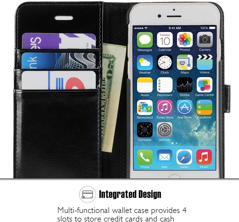 OCASE iPhone 6S Case [Screen Protector Included] Leather Wallet Flip Case for iPhone 6 / 6S Devices 4.7 Inch - Black