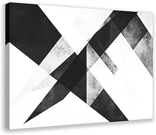 Monochrome Triangle Wall Art - Large Minimalist Geometric Print on Canva...