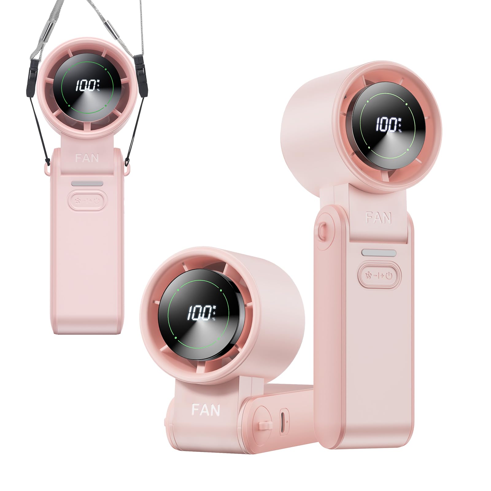 KIMMOO 3-in-1 Portable Handheld Turbo Fan-100 Speeds, 20000 RPM, 12Hrs Cooling, Digital Display, 120° Rotation, USB Rechargeable Mini Hand Held Personal Fan for Travel, Makeup, Outdoor, Indoor (Pink)