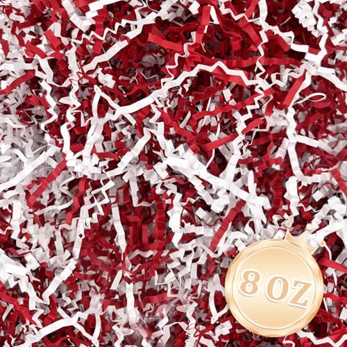 Image of Zankubom 1 /2LB Crinkle Cut Paper Shred Filler Great for Gift Wrapping, Basket Fillers, Birthday, Gift Wrapping, Anniversary, Halloween Christmas Party Decor Filling Supplies Red White
