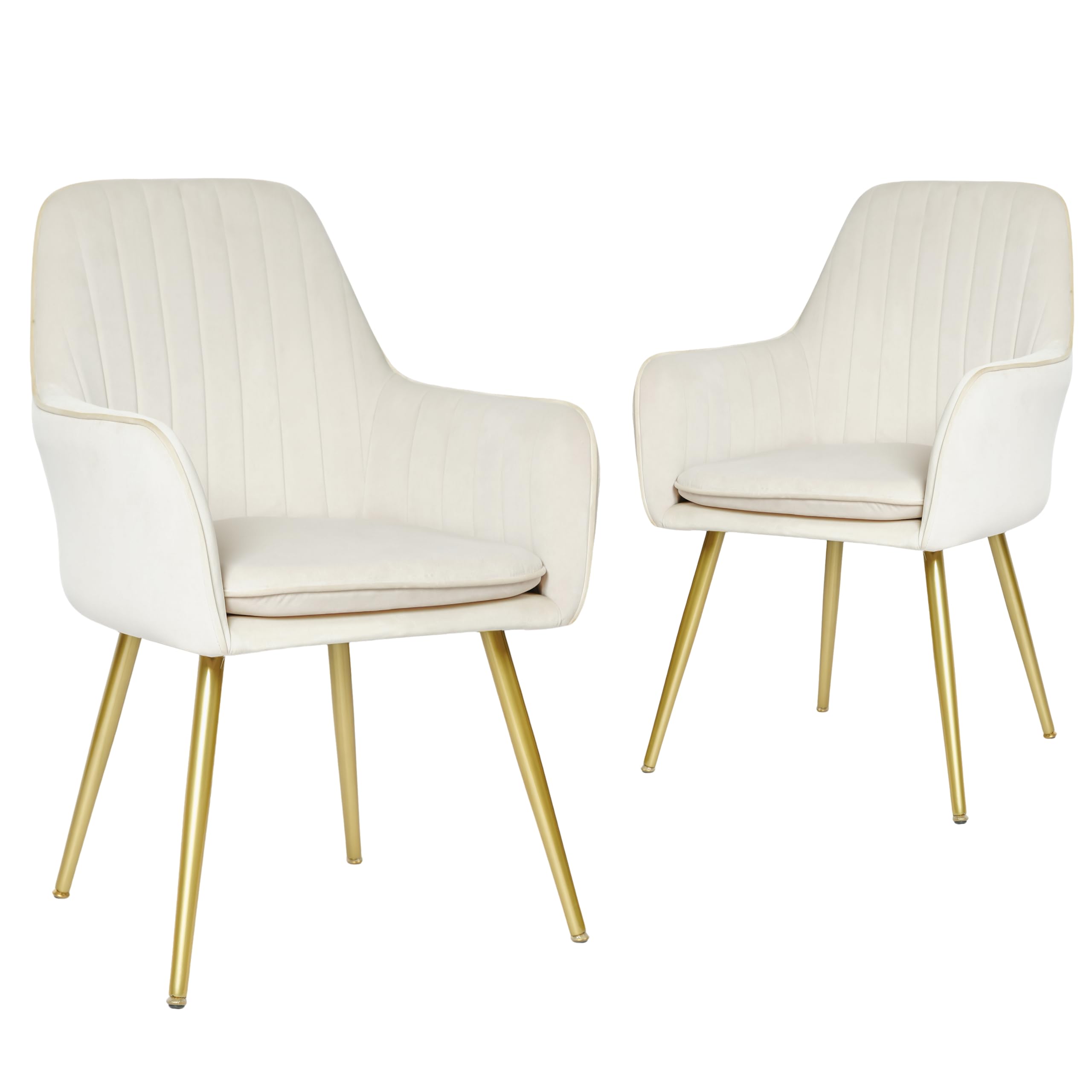 CangLong Dining Chairs Set of 2, Mid Century Modern Dining Room Chairs, Upholstered Velvet Dining Chair with Metal Legs, Vanity Chairs, Accent Chair for Kitchen, Living & Dining Room, Beige