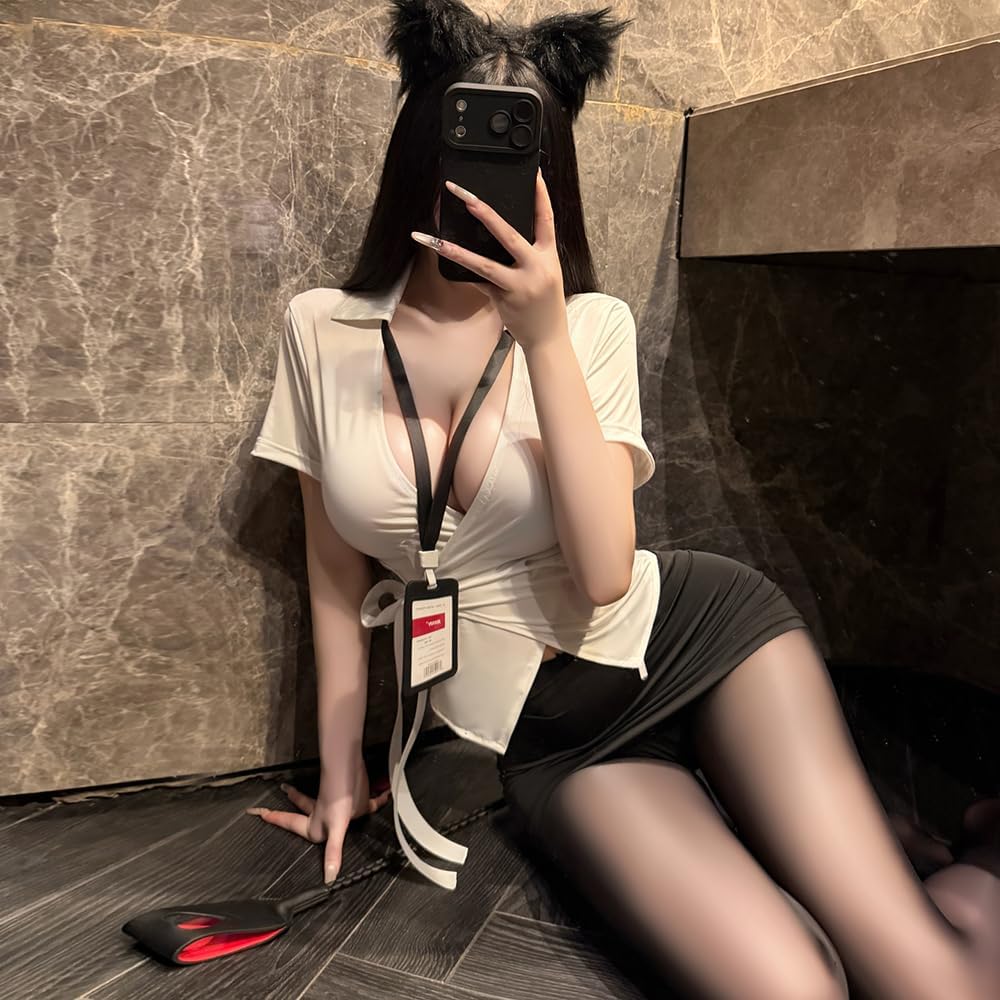 sexy secretary outfit for women lingerie Office Short Dress Teacher Cosplay Costume OL Uniform Underwear Bodysuit Anime Roleplay Babydoll blouse top Skirt thong white black