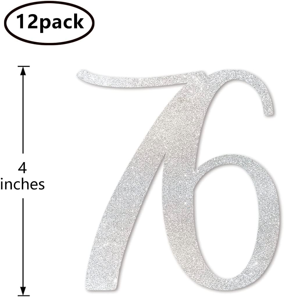 Silver Glitter 76 Cut-Out Numbers, 76th Birthday Party Anniversary Decorations DIY Essentials - Image 2