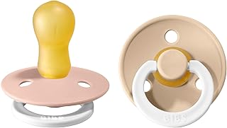 BIBS Colour Night Baby Pacifier 2-Pack | Made in Denmark | BPA Free Dummy Soother, Round Nipple. Natural Rubber Latex, Size 3 (18+ Months), Blush Night / Vanilla Night