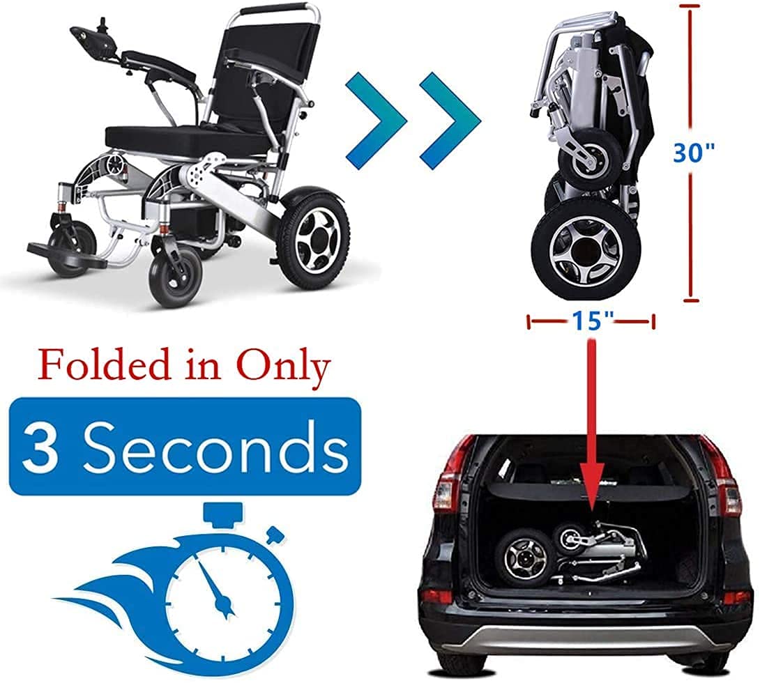 Sedia a rotelle elettrica Pieghevole Leggera Deluxe Sedia a rotelle per ausilio alla Mobilità elettrica Doppi Motori 500W Carrozzina elettrica Portatile a Doppia Batteria
