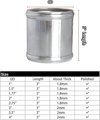 Miniatura 2 de ETL INDUSTRIES Adaptador de tubería de admisión de aluminio universal OD 3.5"(89mm) 3"(76mm) de longitud T-6061 Tubo conector de unión para tubería