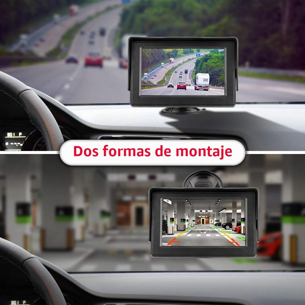 Cámara de Marcha Atrás con Monitor LCD de 4,3'' para Vehículos de 12V | Cámara de Visión Trasera, IP68 Resistente al Agua, Sistema de Asistencia para Estacionamiento de Visión Nocturna