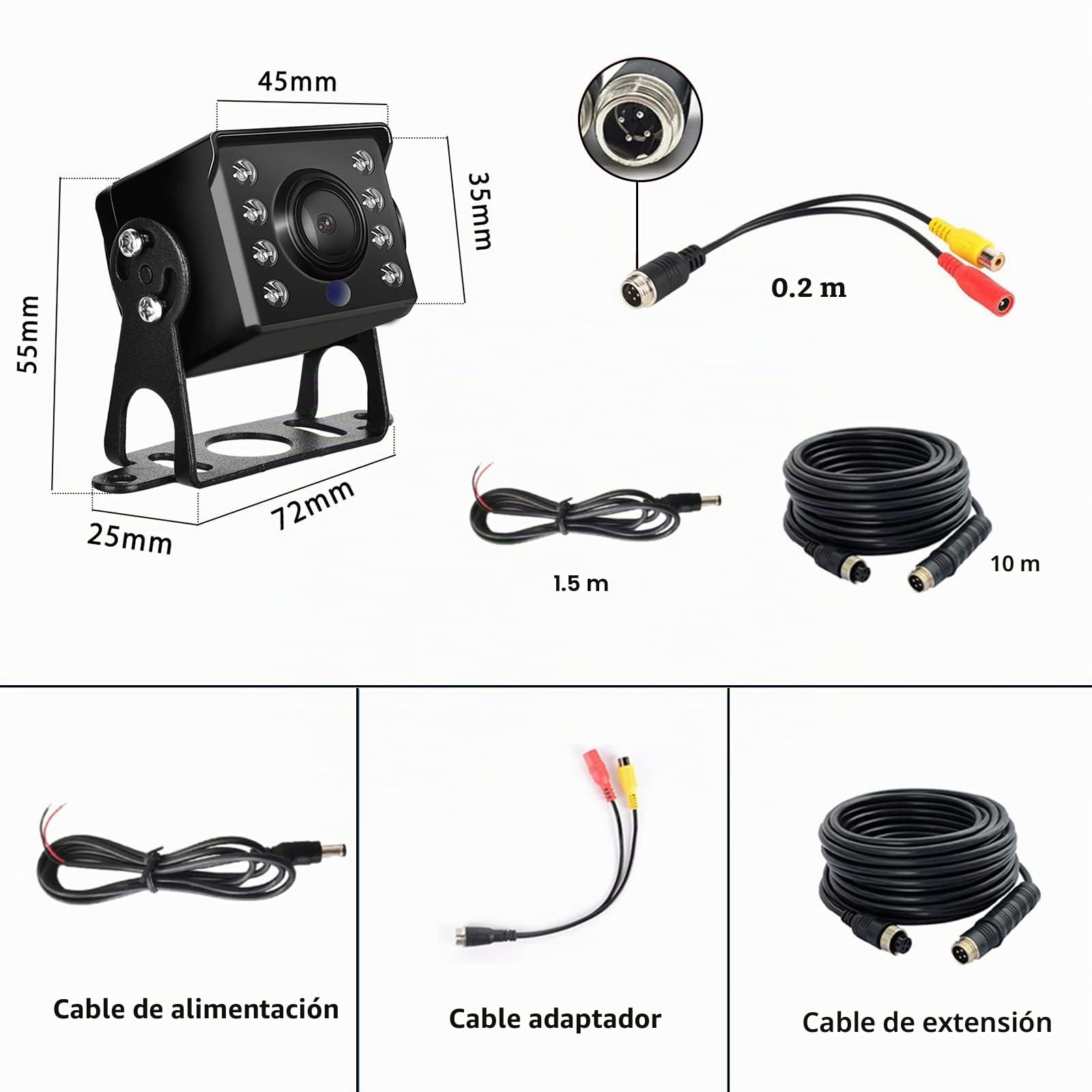Hodozzy AHD & CVBS Cámara de Visión Trasera 4 Pin Cable Conector RCA, IP69 Impermeable Cámara Marcha Atrás 18 IR Visión Nocturna Cámara de Marcha Atrás para Coche Cámara 12V + 10 Metros Cable