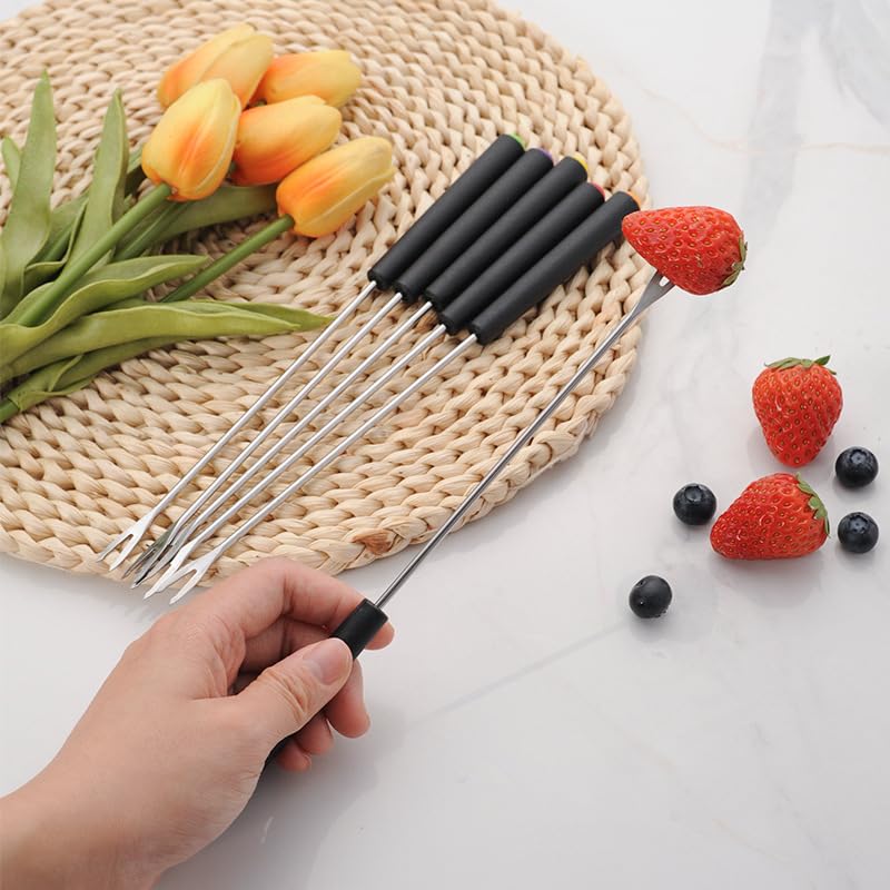 Forchette per fonduta in acciaio inox 24 cm colorate manico plastica