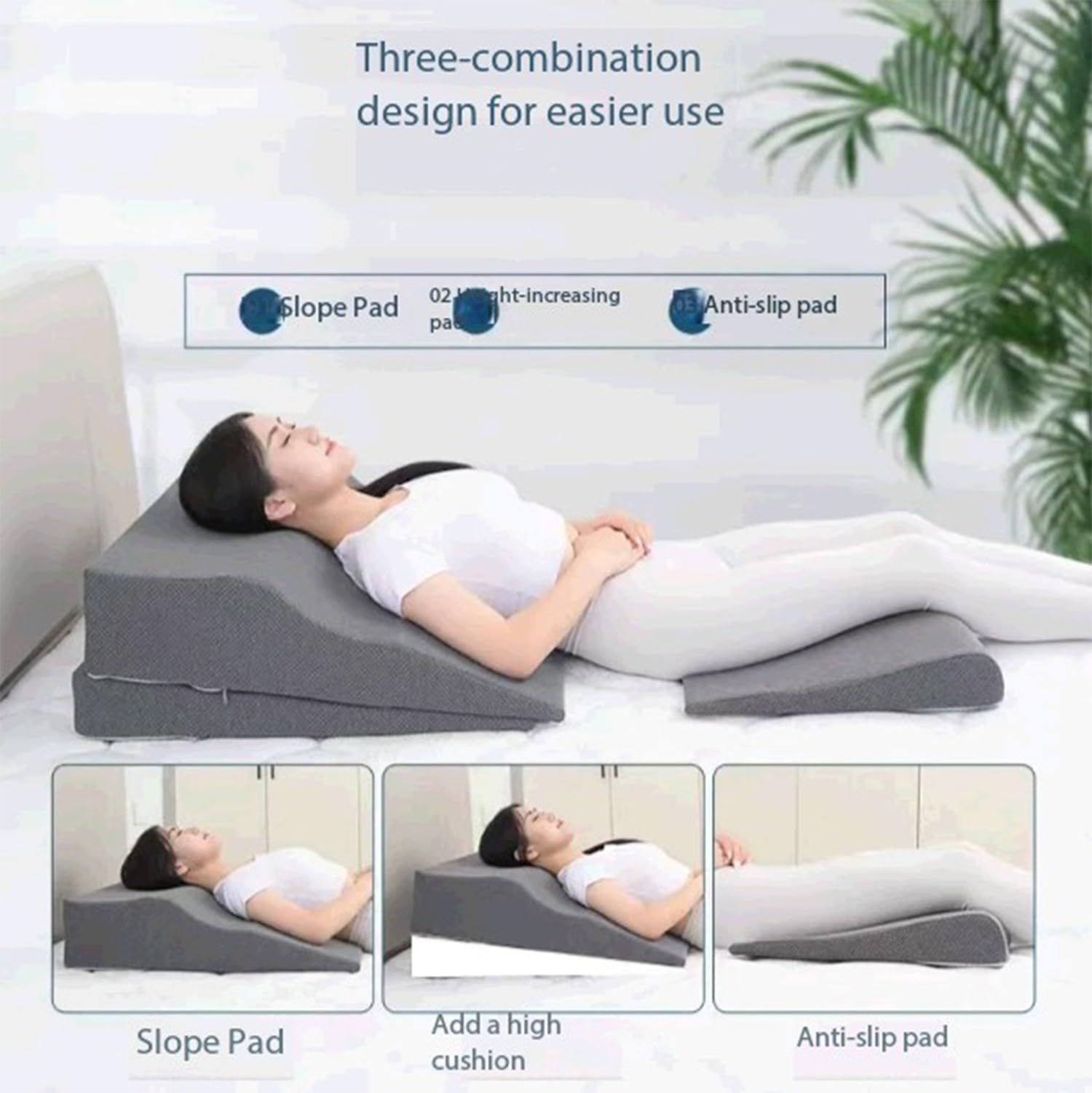 Cojines Cama,Dormir Para Adultos Con Reflujo Ácido,Almohada Reflujo Almohada De Cuña, Cómodos Juegos De Almohadas Posicionadoras De Espuma Viscoelástica Para Poscirugía, Aliviar Los Ronquidos
