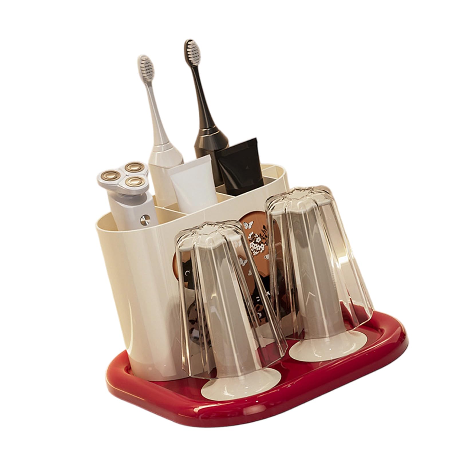 MIDOKSTUA Modern Toothbrush Holder with Toothpaste Storage Rack and Mouthwash Cup for Efficient Bathroom Countertop Organization Toothbrush Holder