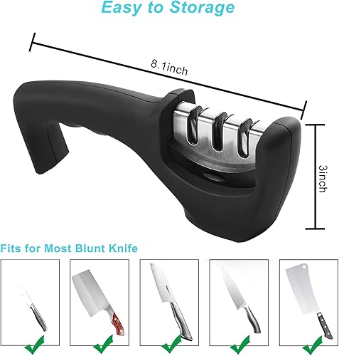 Miniatura 5 de Elite - Afilador de cuchillos de cocina con 3 etapas, sistema de afilado manual profesional, piedra de cerámica, placas de carburo de tungsteno,
