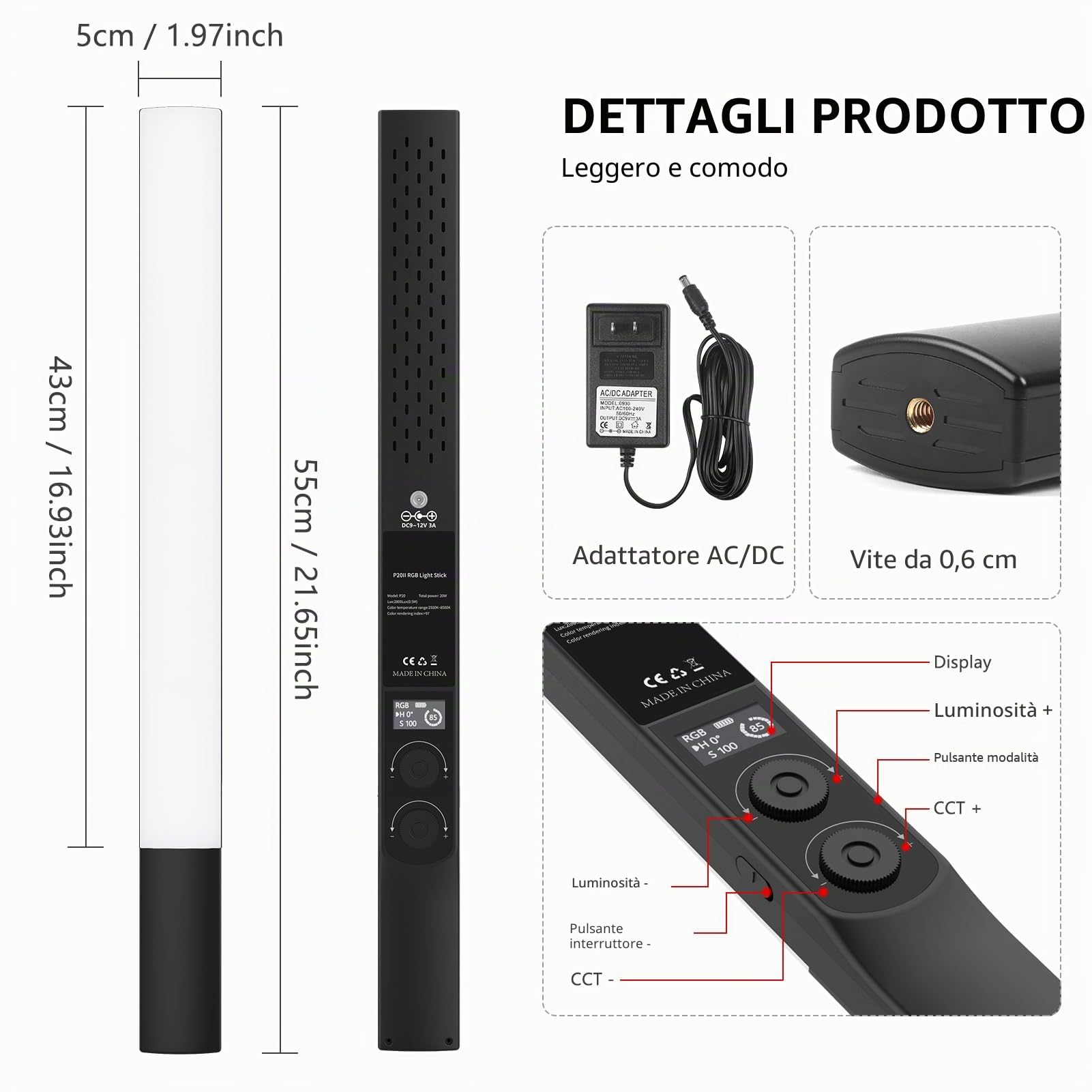 Obeamiu Kit di 2 bacchette luminose RGB per fotografia, dimmerabili, 2500-8500 K, con batteria da 8000 mAh, barra luminosa da studio con borsa per il trasporto per registrazione video, fotografia,