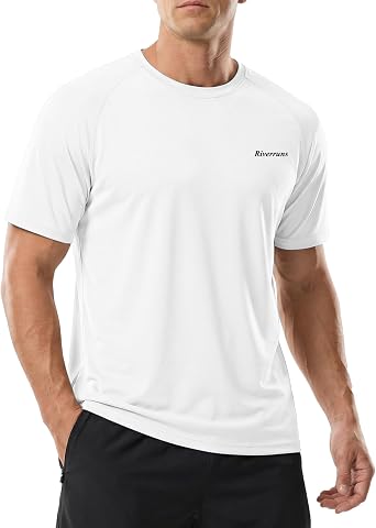 Mens UPF 50+ Ice-Cool Quick Dry Short Sleeve Rash Guard for Fishing