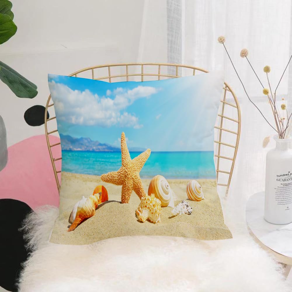 Hyosxw Seashells Set, Summer Beach Theme And Sand S - A1 Cushion Cover,Throw Pillow Case Home Decorative For Living Room Bedroom Sofa Chair 18X18 Inch,Seashells Set, Summer Beach Theme And Sand Starfish Seash,Pillowcase 45X45cm