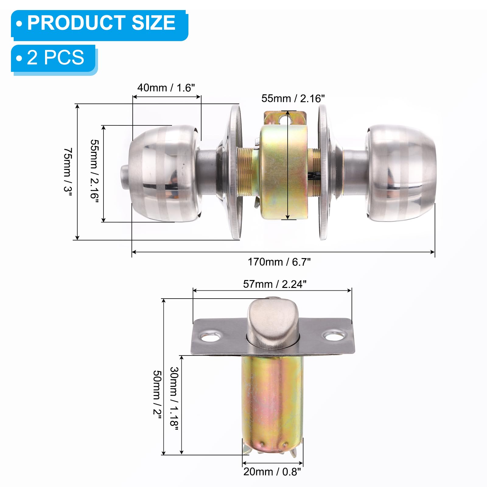 PATIKIL Key Entry Door Knobs Interior 60mm/2.4inch - Image 2