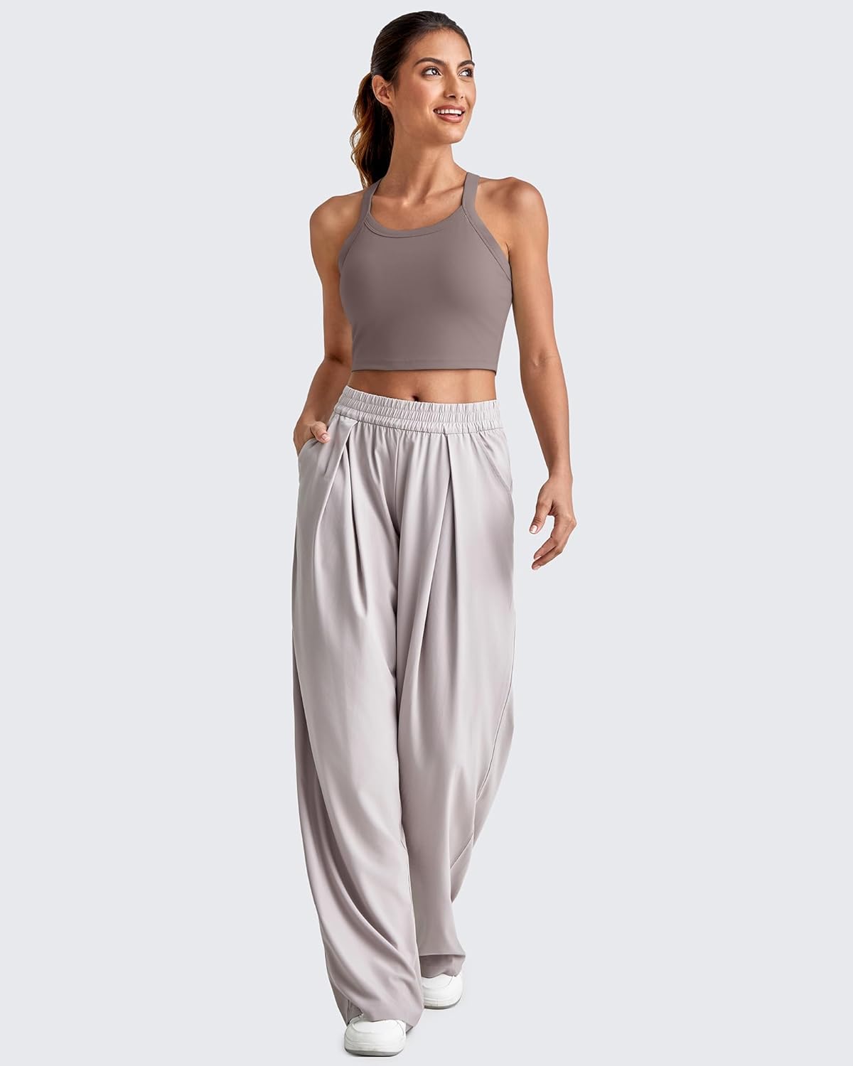 G4Free Cropped Workout Tops for Women Built in Bra Removable Padded Longline Sports Bras Racerback Yoga Tops - Image 7