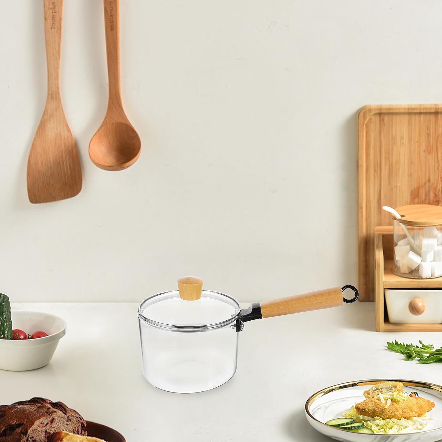 Glass Saucepan with Lid 1500Ml High Borosilicate Glass Milk Pot Stew Pot for Home Kitchen Cooking on Electric Ceramic Stove