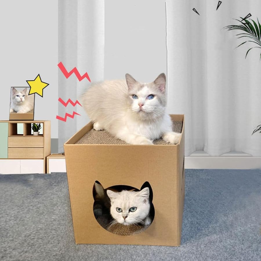 PSK PET MART Cardboard House with Scratch Pads & Catnip for Cats and Kittens - (Lodge Scratcher) | Cat Play House for Indoor, Cats Corrugated Scratcher Box for Furniture Protection (B0CR1LTBK3) Amazon Price History, Amazon Price Tracker