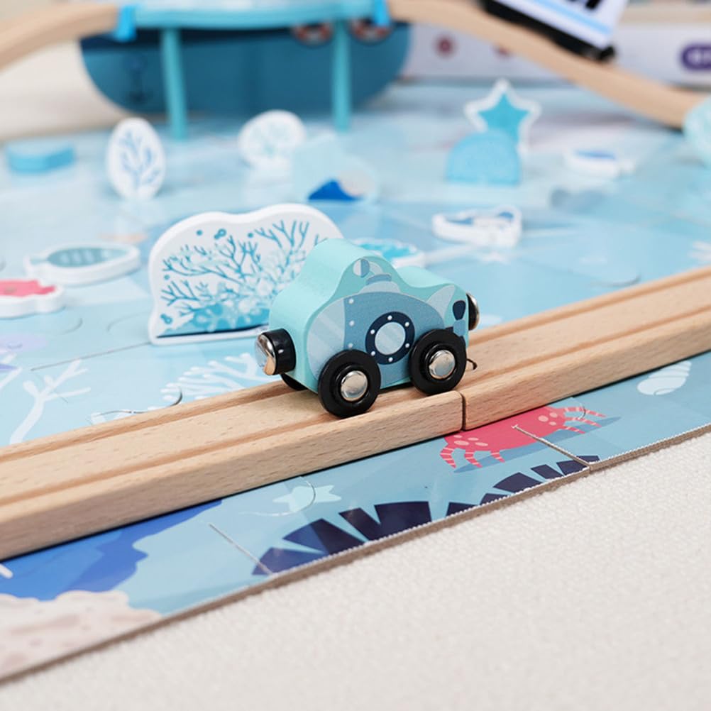 85-teiliges Holz-Ozean-Zugstrecken-Set mit elektrischem Zug & magnetischem Angelspiel
