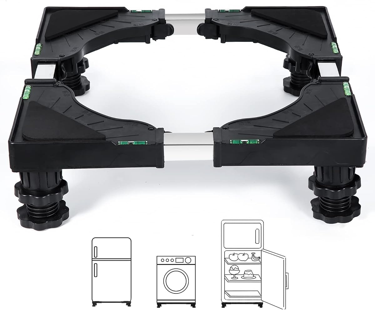 Nefish Mini Soporte para Nevera Base Elevada Universal Soportes para Refrigerador Ajustables con 4 Pies Fuertes Pedestal para Lavadora Bases Multifuncionales para Secadora (Negro)