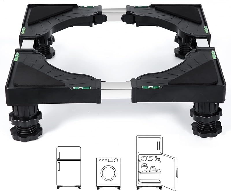 Nefish Mini Soporte para heladera Base Elevada Universal Soportes para Refrigerador Ajustables con 4 Pies Fuertes Pedestal para Lavadora Bases Multifuncionales para Secadora (Negro)