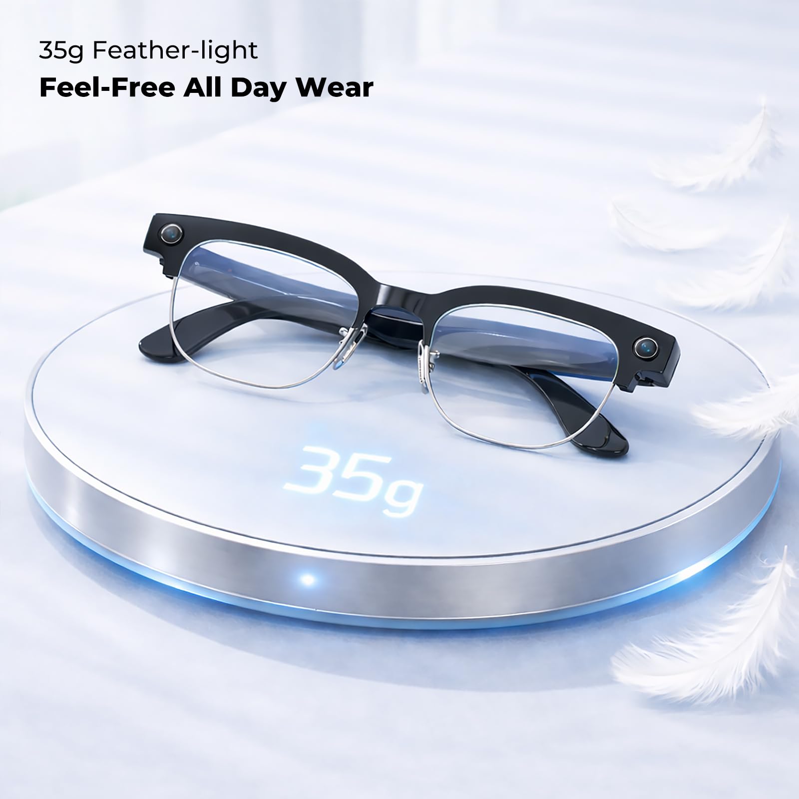 Lunettes Connectées W630 - Caméra Vlog 8MP, Traduction IA en Temps Réel, Appel Bluetooth & Musique, Verres Solaires et Anti-Lumière Bleue Inclus