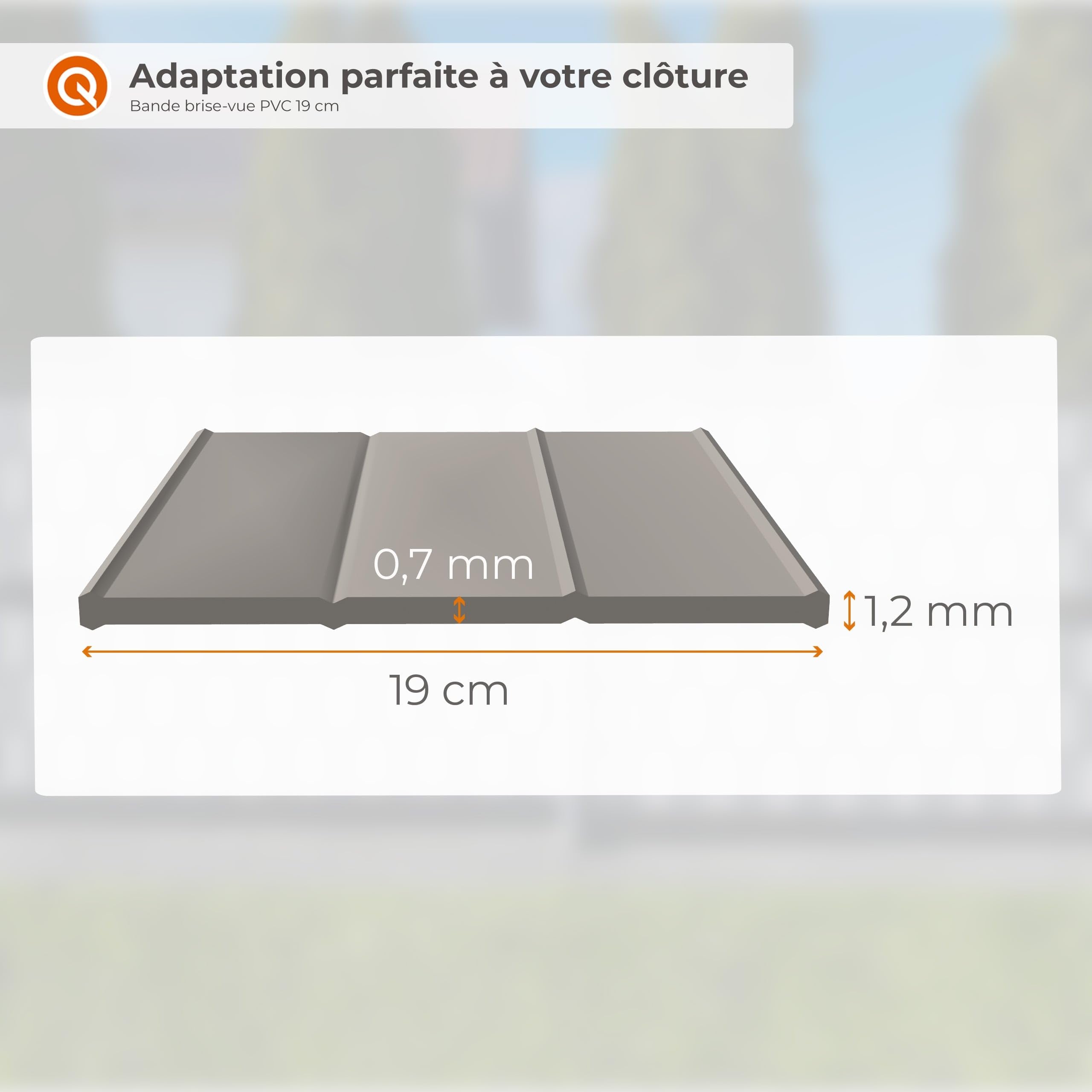 Quest 10x Bande Brise-Vue 19 cm en PVC avec 20 Clips- Graphite, 2,52 m