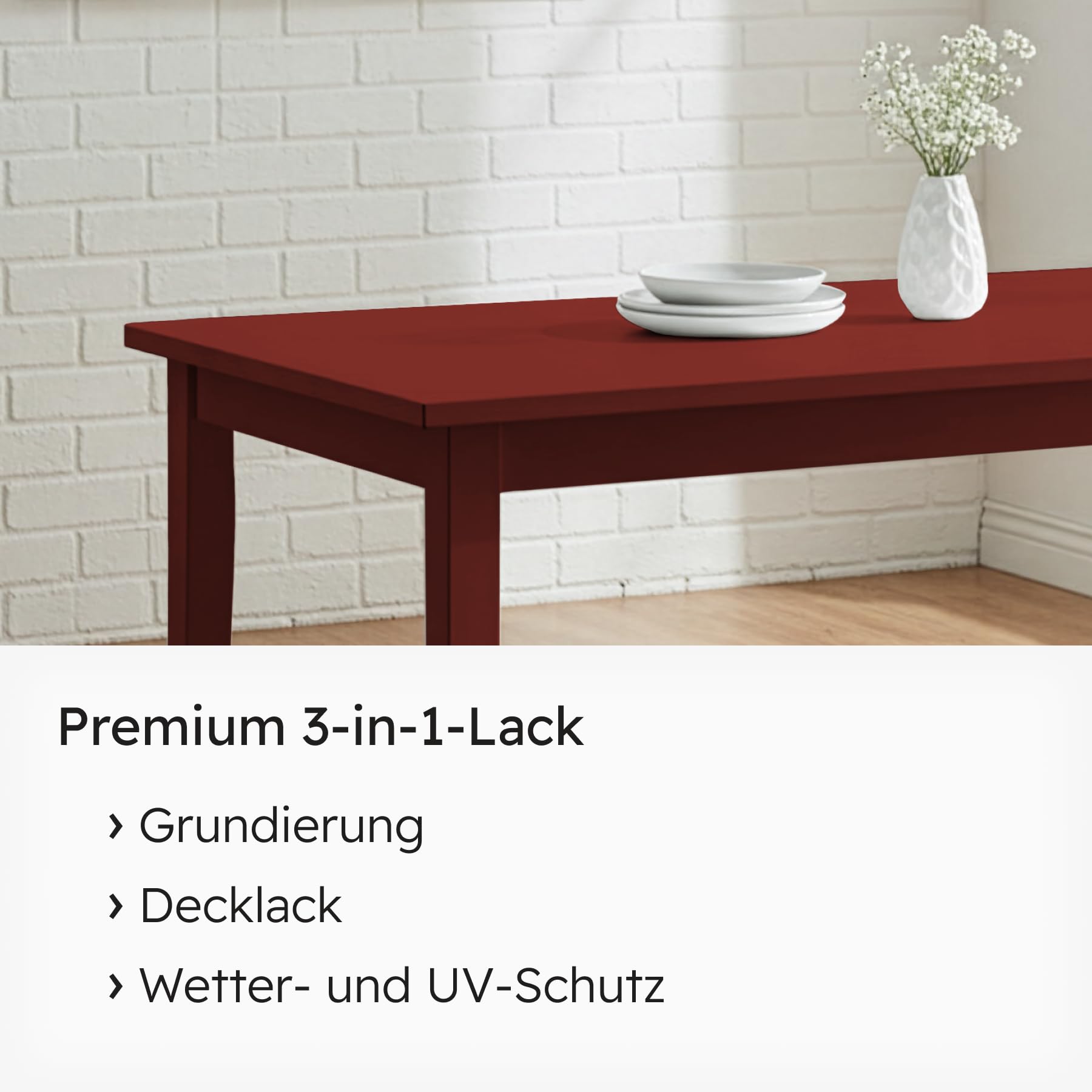 Viton Möbellack - 3 Kg (2,5 L) - Seidenmatt Schwedenrot - Möbelfarbe auf Wasserbasis - HAE 30 - Oxidrot RAL 3009