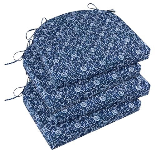 Image of Basic Beyond Outdoor Chair Cushions Set of 4, Outdoor Cushions for Patio Furniture, Water Resistant Patio Chair Cushions with 2 Ties, 17x16x2, Blue Circles