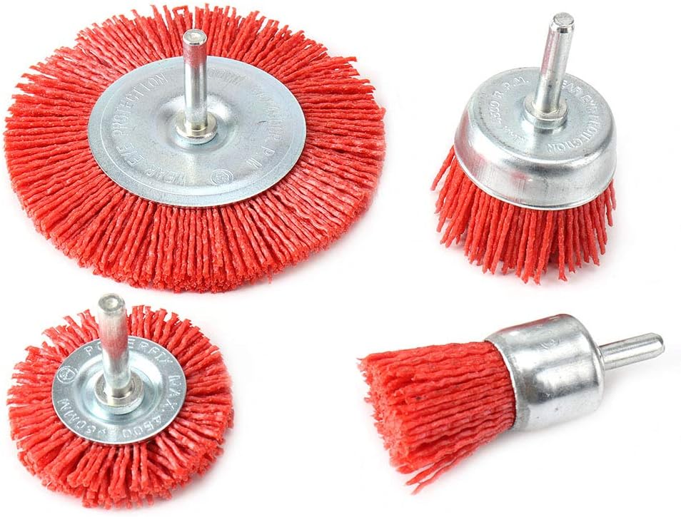 4Pcs Nylon Filament Abrasive Wire Cup Brush Nylon End Brush Kit for Drill Rotary Tool with 1/4'' Shank