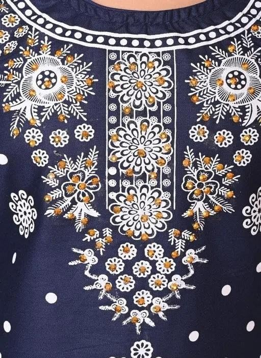 Image of Girls Anarkali Kurta Skirt Set with Dupatta, Cotton Blend Printed Ethnic Traditional Outfit with Three Quarter Sleeves for Festive & Special Occasions,