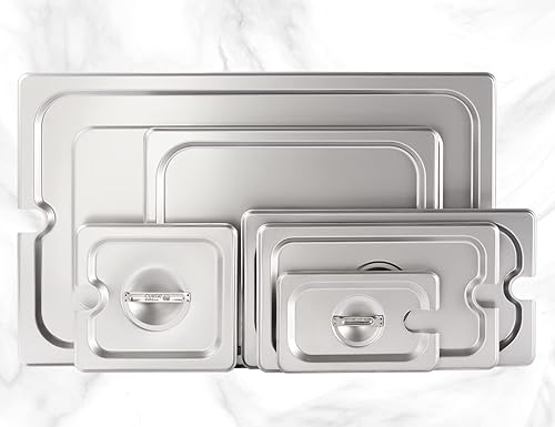 Miniatura 5 de CURTA Paquete de 6 bandejas para mesa de vapor ranuradas de 12 tamaño, tapa con asa, NSF, cubierta para sartén de hotel, cubierta para bandeja de