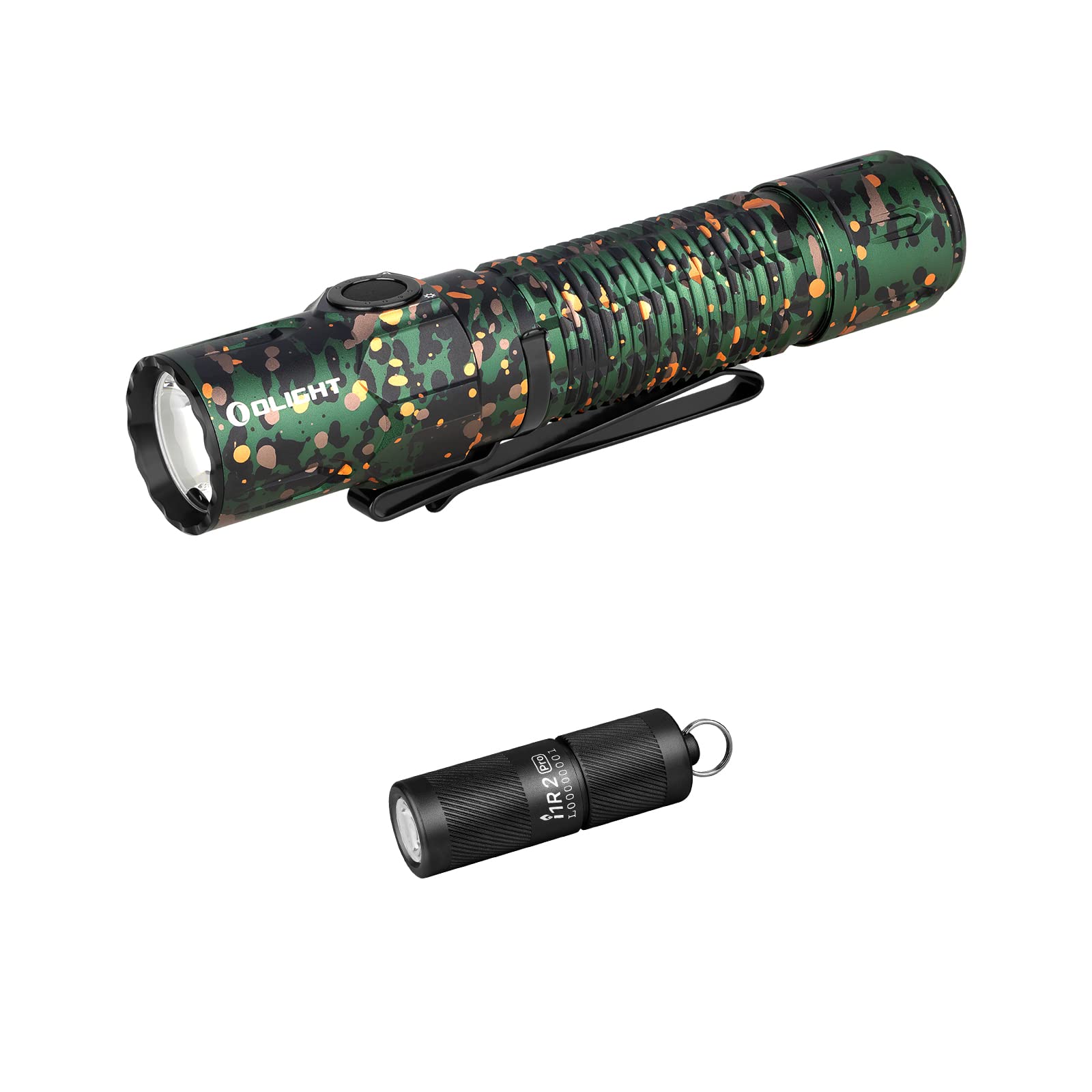 OLIGHTWarrior 3S 2300 Lumens Rechargeable Tactical Flashlight Bundle with I1R 2 Pro Eos 180 Lumens EDC Rechargeable Keychain Flashlight