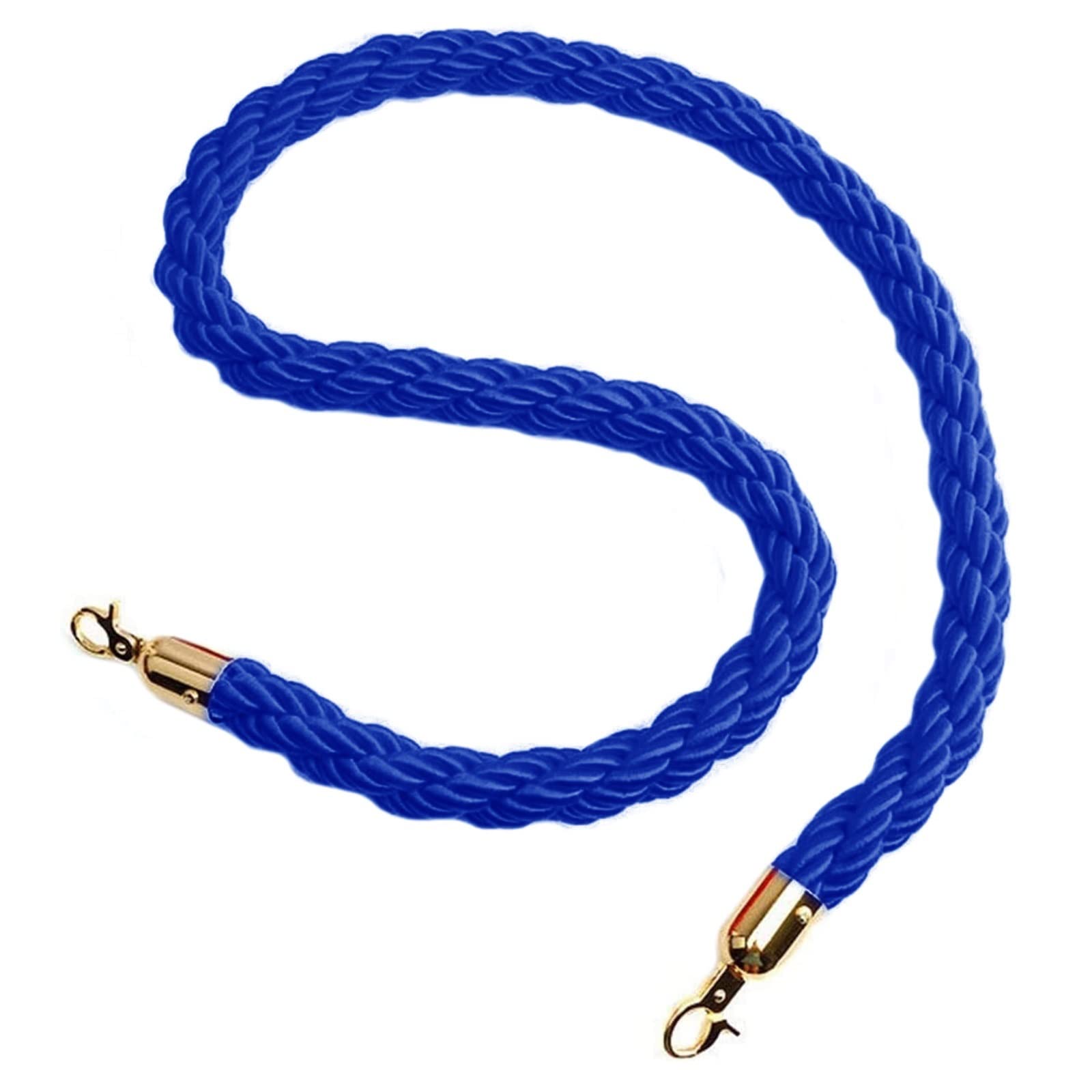 Hemp Twisted Stanchion Rope with Gold Hooks - Nylon Crowd Control Queue Barrier for Events, Theaters, and Hotels,1pcs(Blue,2.2m/7.2ft/86.6inch)
