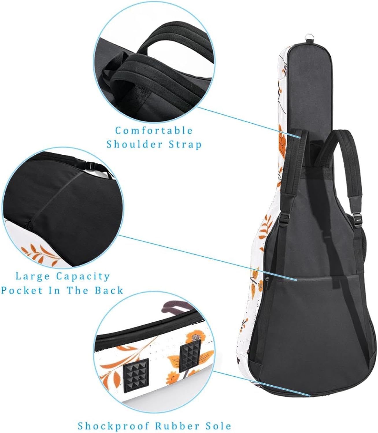 40 41 42 Inch Guitar Bags, Waterproof Padded Acoustic Guitar Case Backpack with Adjustable Shoulder Strap & Pockets, Cute Cartoon Foxes Seamless