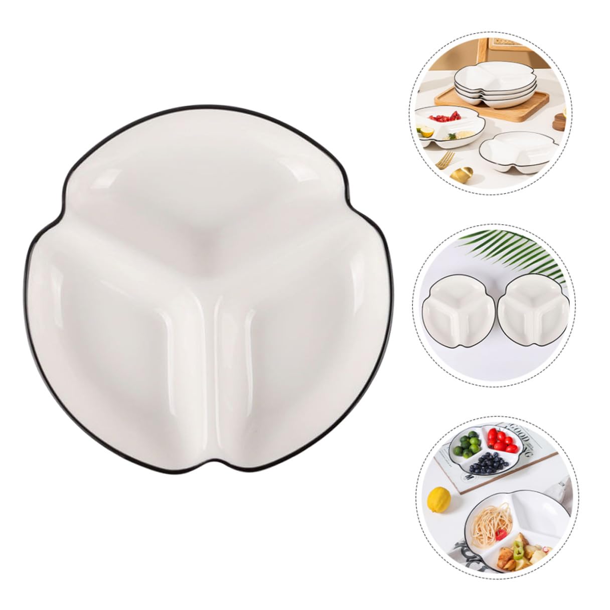 Homoyoyo Piatto in Ceramica Bianco 3 Scomparti per Controllo Porzioni e Facile Pulizia, per Aperitivi e Insalate Durante Feste e Ristoranti