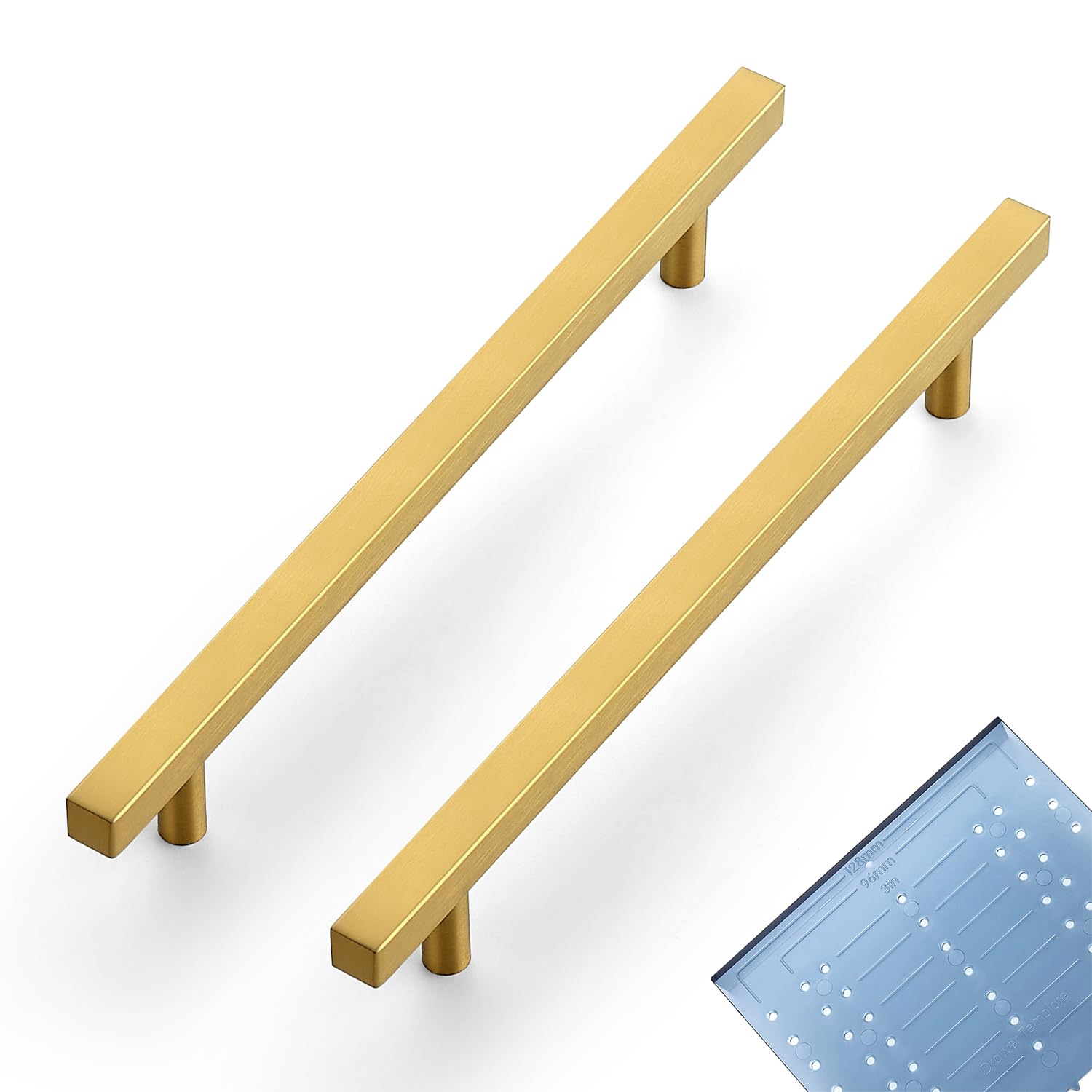 Ravinte Square Cabinet Handles, 10 Pack, 7.5" Hole Centers, Gold