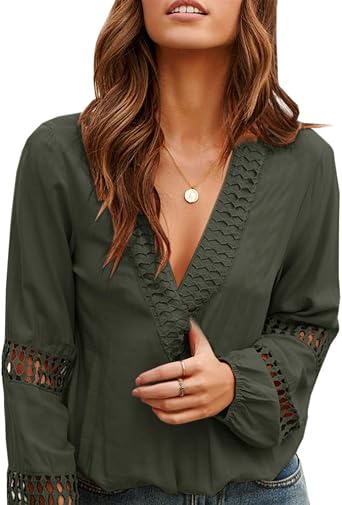 Ofenbuy Womens V Neck Lantern Long 